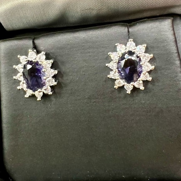 NIB S925 Stamped Silver Amethyst & Zircon Earrings - Picture 5 of 12